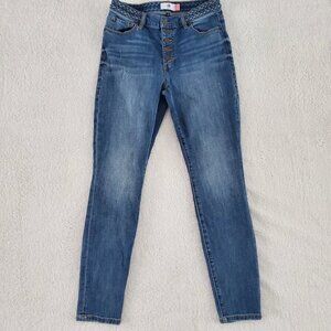 Women's blue button-down skinny straight jeans